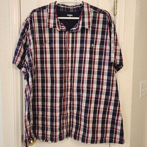 KS Men’s 5XL Big Short Sleeve Button-Front Shirt – Red/White/Blue Plaid – Cotton